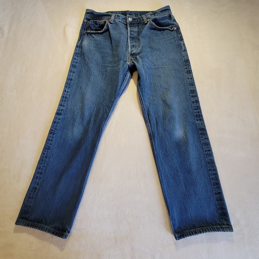 Y2K Levi's 501 Original Fit Mens 35x30 (33x27.5) Blue Jeans Straight Button Fly - Picture 2 of 14